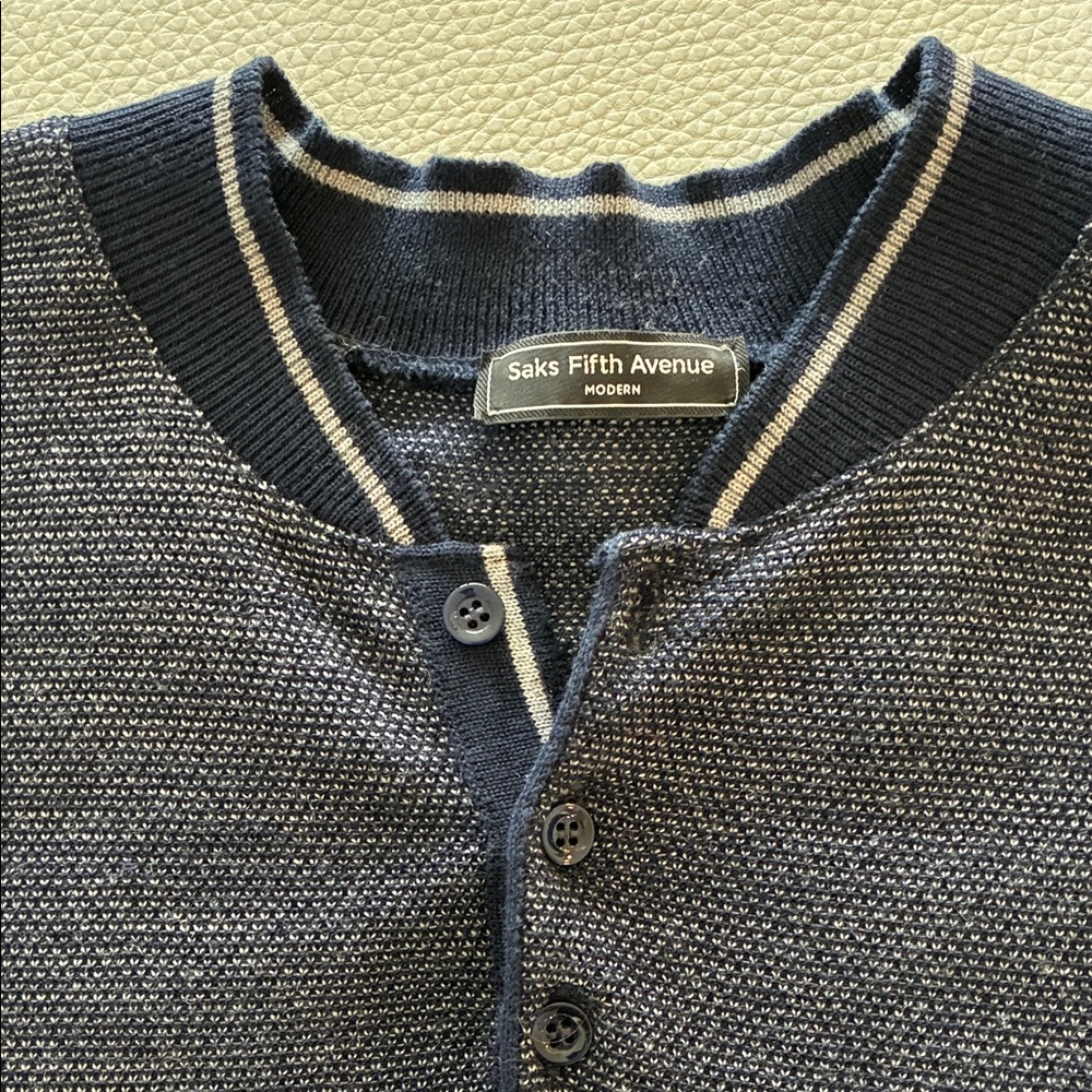 Saks Fifth Avenue Navy Button-Up Knit Top